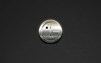 LG logo, steel logo, LG Electronics, brands, steel art, gray stone background, creative art, LG, emblems