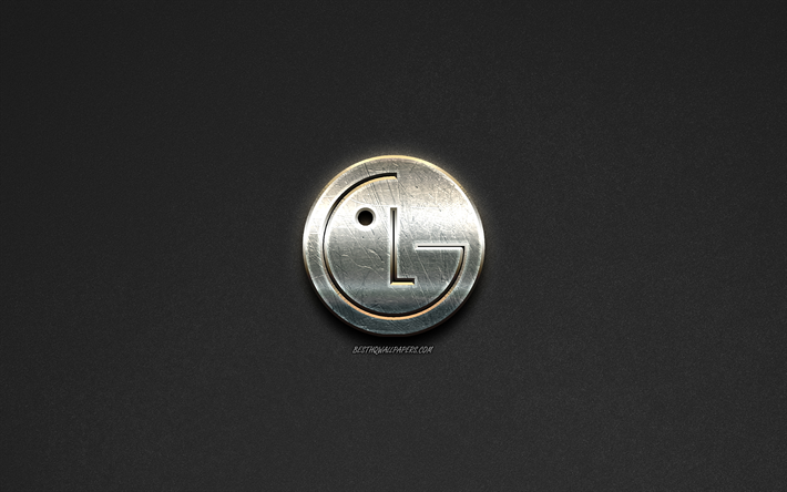 lg-logo, edelstahl-logo, lg electronics, marken -, stahl-kunst, grauen stein-hintergrund, kreative kunst, lg, embleme