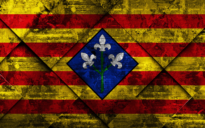İspanya, yaratıcı sanat Lleida bayrağı, 4k, grunge sanat, rhombus grunge doku, İspanyol Eyaleti, Lleida bayrak, ulusal semboller, Lleida, il