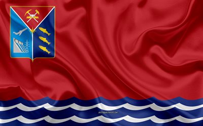 Bandiera dell&#39;Oblast &#39;di Magadan, 4k, seta, bandiera, soggetti Federali della Russia, Oblast &#39;di Magadan bandiera, Russia, texture, Magadan Oblast&#39;, Federazione russa