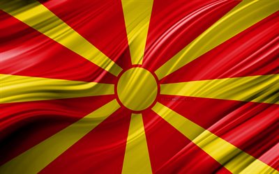 Kuzey Makedonya, ulusal semboller, 3D bayrak, sanat 4k, Makedon bayrağı, Avrupa &#252;lkeleri, 3D dalgalar, Bayrak, Avrupa