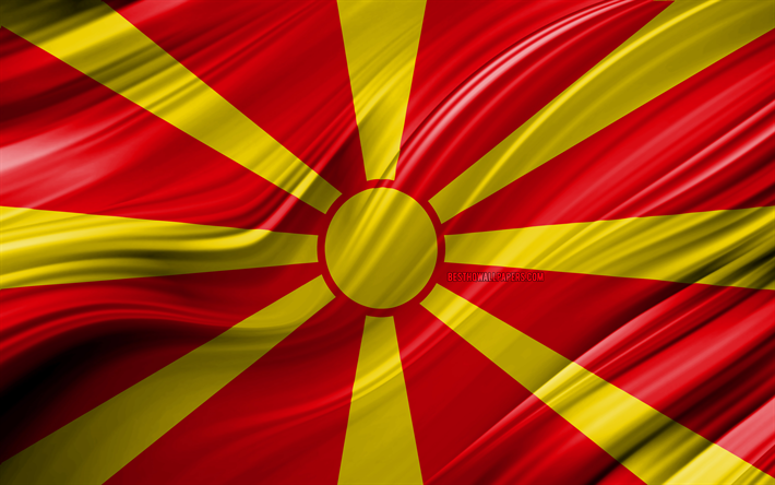 4k, マケドニアフラグ, 欧州諸国, 3D波, 旗の北マケドニア, 国立記号, 北マケドニアの3Dフラグ, 美術, 欧州, 北マケドニア