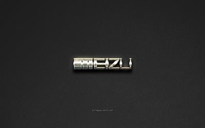 Meizu logo in acciaio, logo, marchi, acciaio arte, in pietra grigia, sfondo, creativo, arte, Meizu, emblemi