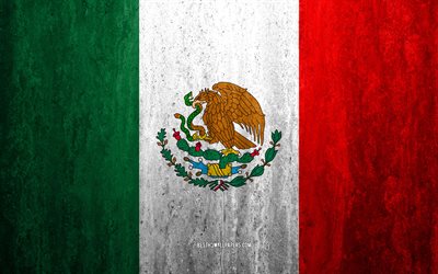 Flaggan i Mexiko, 4k, sten bakgrund, grunge flagga, Sydamerika, Mexiko flagga, grunge konst, nationella symboler, Mexiko, sten struktur