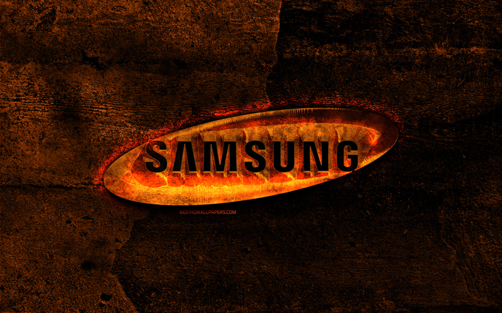 Samsung tulinen logo, oranssi kivi tausta, Samsung, luova, Samsung-logo, merkkej&#228;