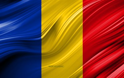 4k, Romanian flag, European countries, 3D waves, Flag of Romania, national symbols, Romania 3D flag, art, Europe, Romania