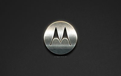 Logo Motorola, acciaio logo, marchi, acciaio arte, in pietra grigia, sfondo, creativo, arte, Motorola, emblemi
