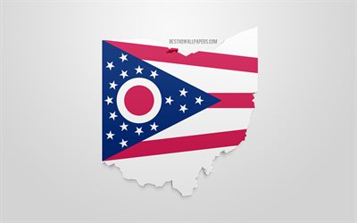 3d bandeira do estado de Ohio, mapa silhueta de Ohio, De estado dos EUA, Arte 3d, Ohio 3d bandeira, EUA, Am&#233;rica Do Norte, Ohio, geografia, Ohio 3d silhueta