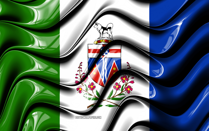 Yukon bandeira, 4k, Prov&#237;ncias do Canad&#225;, distritos administrativos, Bandeira do Yukon, Arte 3D, Yukon, prov&#237;ncias canadenses, Yukon 3D bandeira, Canad&#225;, Am&#233;rica Do Norte