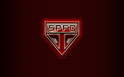 Sao Paulo FC, cam logosu, kırmızı eşkenar arka plan, Brezilya Seria, futbol, Brezilya futbol kul&#252;b&#252;, yaratıcı, Sao Paulo logo, SPFC, Brezilya
