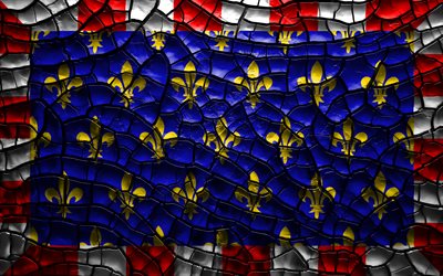 Bandera de Touraine, 4k, provincias francesas, agrietado suelo, Francia, Touraine bandera, arte 3D, Touraine, Provincias de Francia, distritos administrativos, Touraine 3D de la bandera, Europa