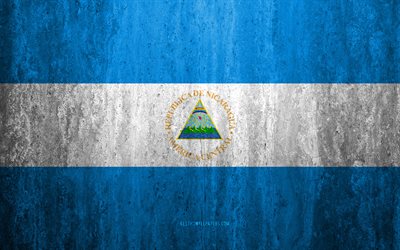 Flag of Nicaragua, 4k, stone background, grunge flag, North America, Nicaragua flag, grunge art, national symbols, Nicaragua, stone texture
