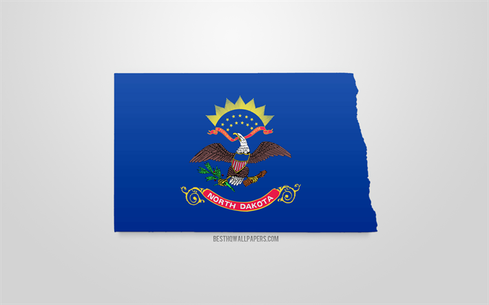 3d bandeira da Dakota do Norte, mapa silhueta de Dakota do Norte, De estado dos EUA, Arte 3d, Dakota do norte 3d bandeira, EUA, Am&#233;rica Do Norte, Dakota Do Norte, geografia, Dakota do norte 3d silhueta