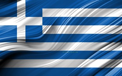 Yunanistan, ulusal semboller, 3D bayrak, sanat, Avrupa, Yunanistan 4k, Yunan bayrağı, Avrupa &#252;lkeleri, 3D dalgalar Bayrağı