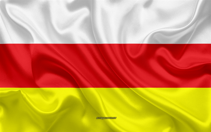 Lippu Pohjois-Ossetia, 4k, silkki lippu, Liittovaltion aiheista Ven&#228;j&#228;n, Pohjois-Ossetian lippu, Ven&#228;j&#228;, silkki tekstuuri, Pohjois-Ossetian Tasavalta, Ven&#228;j&#228;n Federaation