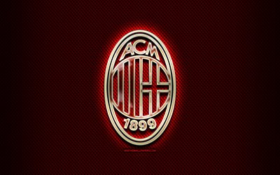 Milan FC, cam logosu, kırmızı eşkenar arka plan, Şampiyonlar Ligi, futbol, İtalyan Futbol Kul&#252;b&#252;, AC Milan logo, yaratıcı, AC Milan, İtalya