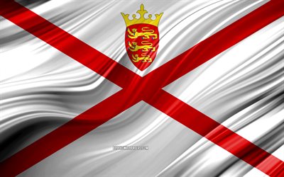 4k, Jerseyn lippu, Euroopan maissa, 3D-aallot, Lippu Jersey, kansalliset symbolit, Jersey 3D flag, art, Euroopassa, Jersey