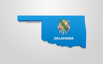 3d drapeau de l&#39;Oklahoma, de la carte de la silhouette de l&#39;Oklahoma, &#233;tats-UNIS, art 3d, Oklahoma 3d drapeau, etats-unis, Am&#233;rique du Nord, l&#39;Oklahoma, de la g&#233;ographie, de l&#39;Oklahoma 3d silhouette