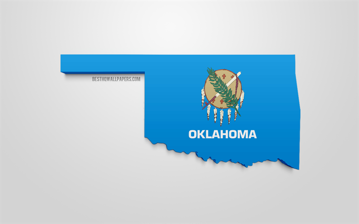 Oklahoma, Amerika BİRLEŞİK devlet, silhouette haritası 3d Bayrak 3d sanat, Oklahoma 3d bayrak, AMERİKA, Kuzey Amerika, coğrafya, Oklahoma 3d siluet
