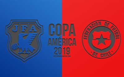 Japan vs Chile, 2019 Copa America, fotbollsmatch, promo, Copa America 2019 Brasilien, CONMEBOL, Sydamerikanska M&#228;sterskapet I Fotboll, kreativ konst, Japan, Chile, fotboll