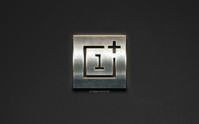 OnePlus logotipo, acero logotipo, marcas de f&#225;brica, de acero, de arte, de piedra gris de fondo, arte creativo, OnePlus, emblemas