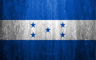 Honduras bayrağı, 4k, taş arka plan, grunge bayrak, Kuzey Amerika, grunge sanat, ulusal semboller, Honduras, taş doku