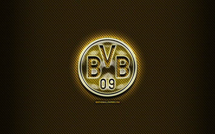 Borussia Dortmund FC, lasi logo, keltainen abstrakti tausta, Bundesliiga, jalkapallo, saksalainen jalkapalloseura, Borussia Dortmund logo, luova, BVB, Borussia Dortmund, Saksa
