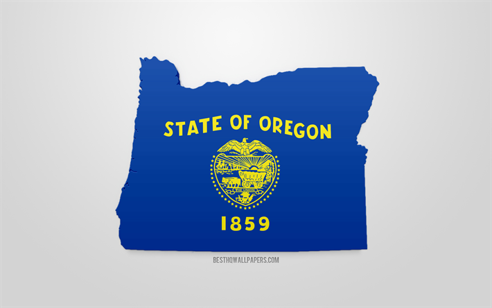 3d flag of Oregon, map silhouette of Oregon, US state, 3d art, Oregon 3d flag, USA, North America, Oregon, geography, Oregon 3d silhouette