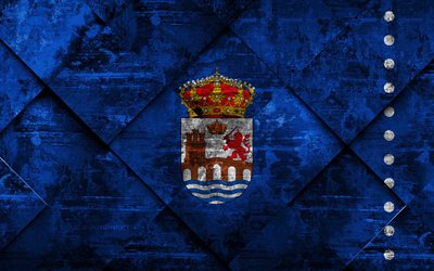 Bandiera di Ourense, 4k, grunge, arte, rombo grunge, texture, spagnolo provincia di Ourense, bandiera, Spagna, simboli nazionali, Ourense, province di Spagna, arte creativa