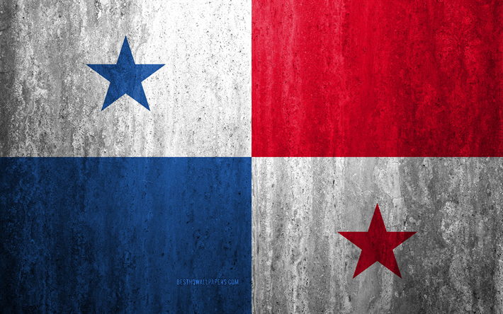 Panama, 4k, taş arka plan, grunge bayrak, Kuzey Amerika, bayrak, grunge sanat, ulusal sembolleri bayrak, taş doku