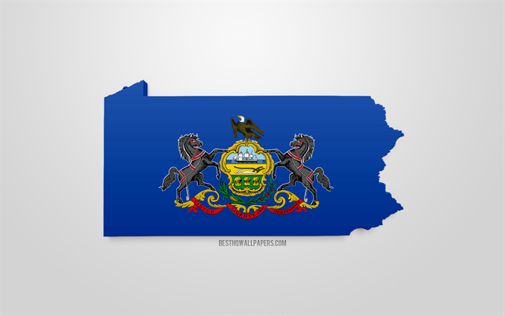 3d drapeau de la Pennsylvanie, de la carte de la silhouette de la Pennsylvanie, de l&#39;&#233;tat AM&#201;RICAIN, art 3d, Pennsylvanie 3d drapeau, etats-unis, Am&#233;rique du Nord, la Pennsylvanie, de la g&#233;ographie, de la Pennsylvanie 3d silhouette