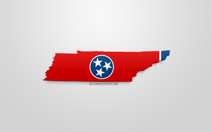 3d-flagga av Tennessee, karta siluett of Tennessee, AMERIKANSKA staten, 3d-konst, Tennessee 3d-flagga, USA, Nordamerika, Tennessee, geografi, Tennessee 3d siluett