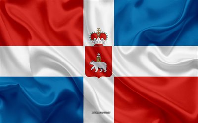 Flag of Perm Krai, 4k, silk flag, Federal subjects of Russia, Perm Krai flag, Russia, silk texture, Perm Krai, Russian Federation