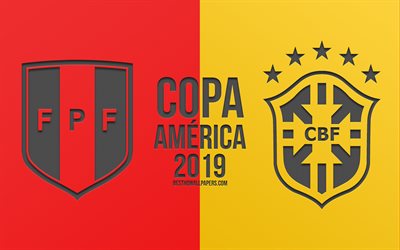 Peru vs Brasilien, 2019 Copa America, fotbollsmatch, promo, Copa America 2019 Brasilien, CONMEBOL, Sydamerikanska M&#228;sterskapet I Fotboll, kreativ konst, Peru, Brasilien, fotboll