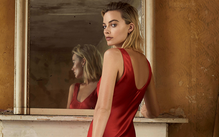 4k, Margot Robbie, 2019, vestido vermelho, australiano celebridade, estrelas de cinema, Hollywood, a atriz australiana, Margot Robbie photoshoot