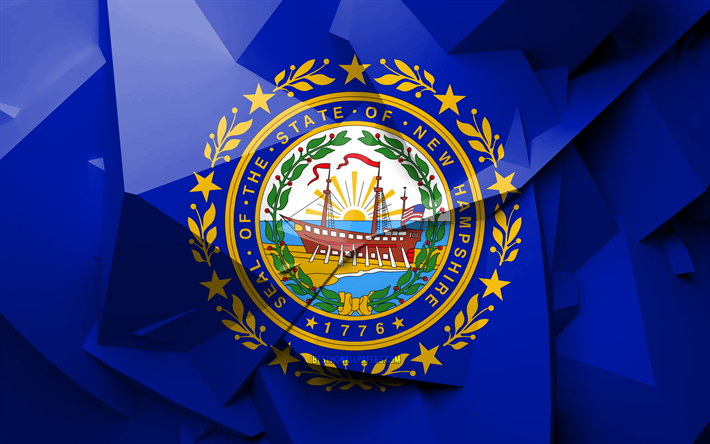 4k, Bandiera del New Hampshire, arte geometrica, stati uniti, New Hampshire, bandiera, creativo, i distretti amministrativi, New Hampshire 3D, Stati Uniti d&#39;America, Nord America, USA