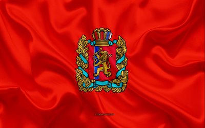 Flag of Krasnoyarsk Krai, 4k, silk flag, Federal subjects of Russia, Krasnoyarsk Krai flag, Russia, silk texture, Krasnoyarsk Krai, Russian Federation