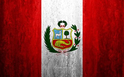 Flag of Per&#249;, 4k, stone sfondo, grunge, bandiera, sud America, Per&#249;, natura, simbolo nazionale, stone texture