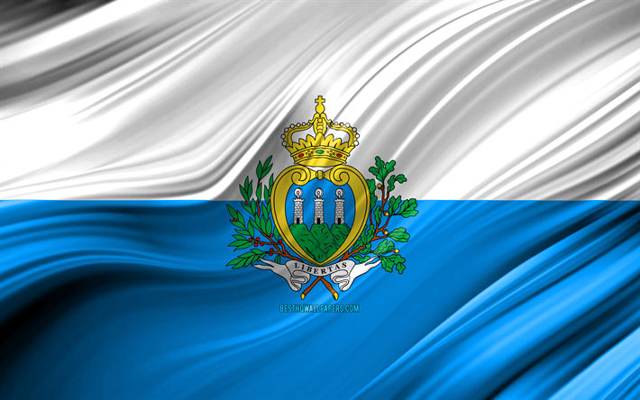 4k, San Marino flag, European countries, 3D waves, Flag of San Marino, national symbols, San Marino 3D flag, art, Europe, San Marino