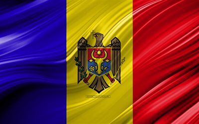 4k, moldave, bandiera, paesi Europei, 3D onde, Bandiera Moldova, simboli nazionali, Moldavia 3D, arte, Europa, Moldova