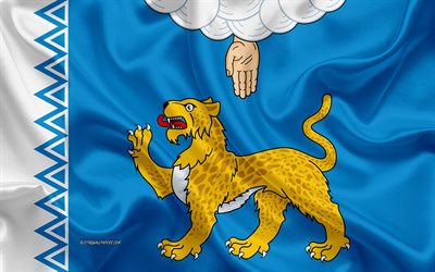 Flagga Pskov Oblast, 4k, silk flag, Federala distrikten i Ryssland, Pskov Oblast flagga, Ryssland, siden konsistens, Pskov Oblast, Ryska Federationen