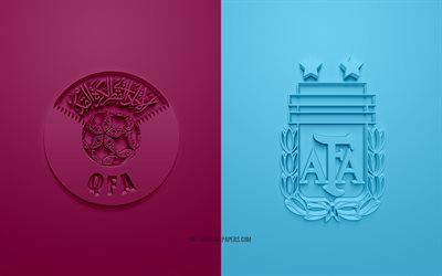 Qatar vs Argentina, 3d art, 2019 Copa America, football match, logo, promo materials, Copa America 2019 Brazil, CONMEBOL, 3d logos, Qatar, Argentina, national football team, South America