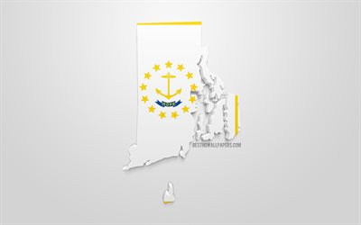 3d flag of Rhode Island, kartta siluetti Rhode Island, YHDYSVALTAIN valtion, 3d art, Rhode Island 3d flag, USA, Pohjois-Amerikassa, Rhode Island, maantiede, Rhode Island 3d siluetti