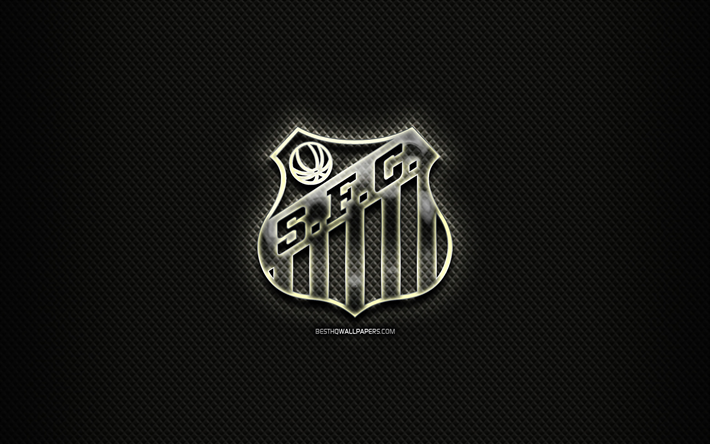 Santos FC, el logotipo de vidrio, negro, fondo, Brasile&#241;o Seria Un f&#250;tbol de brasil, club de f&#250;tbol, creativo, Santos logotipo, f&#250;tbol, SFC, Brasil