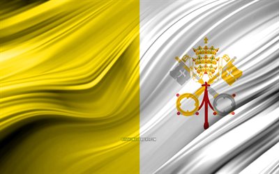 4k, la bandera del Vaticano, los pa&#237;ses Europeos, 3D ondas, la Bandera del Vaticano, los s&#237;mbolos nacionales, el Vaticano 3D de la bandera, el arte, la Europa, el Vaticano
