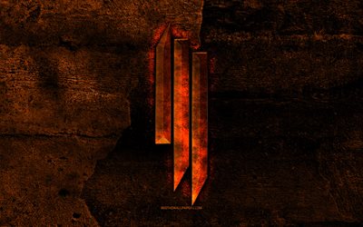 Skrillex fiery logo, star della musica, arancio pietra sfondo, Skrillex, creativo, Skrillex logo, marchi