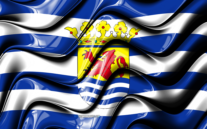 Zeeland flag, 4k, Provinces of Netherlands, administrative districts, Flag of Zeeland, 3D art, Zeeland, dutch provinces, Zeeland 3D flag, Netherlands, Europe