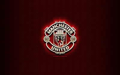 Manchester United FC, glas logotyp, red rombiska bakgrund, Premier League, fotboll, engelska football club, Manchester United logotyp, kreativa, Manchester United, England