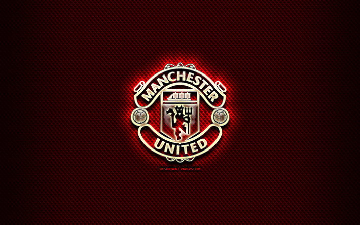 El Manchester United FC, vidrio logotipo, red r&#243;mbica de fondo, de la Premier League, f&#250;tbol, club de f&#250;tbol ingl&#233;s, el Manchester United, el logotipo, el creativo, Inglaterra