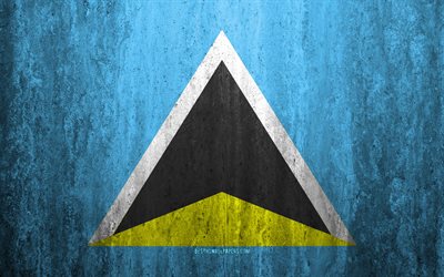 Saint Lucia bayrağı, 4k, taş arka plan, grunge bayrak, Kuzey Amerika, Saint Lucia bayrak, grunge sanat, ulusal semboller, Saint Lucia, taş doku